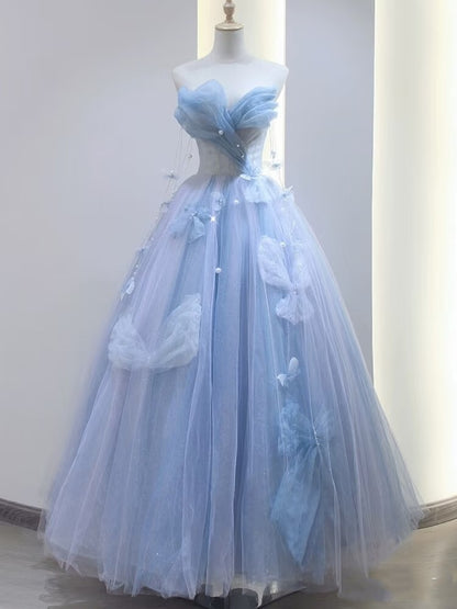Charming Ball Gown Sweetheart Blue Tulle Long Prom Dresses Formal Party Dress Prom Gown AU112
