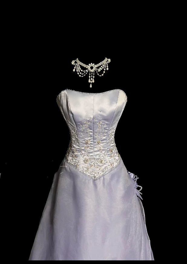 Vintage Prom Dresses Ball Gown Strapless Lilac Satin 80s With Appliqued Long Formal Evening Outfits N4236