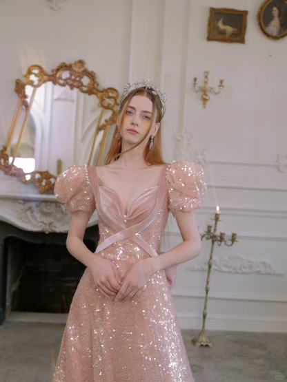 Retro A Line Sweetheart Blush Pink Velvet Sequin Long Prom Dresses Impress 18th Birthday Outfits Prom Gown R1870