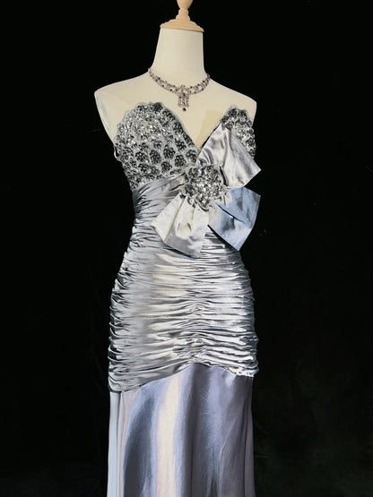 Vintage Prom Dresses 90s Mermaid Sweetheart Satin Beading Long Evening Outfits N3192