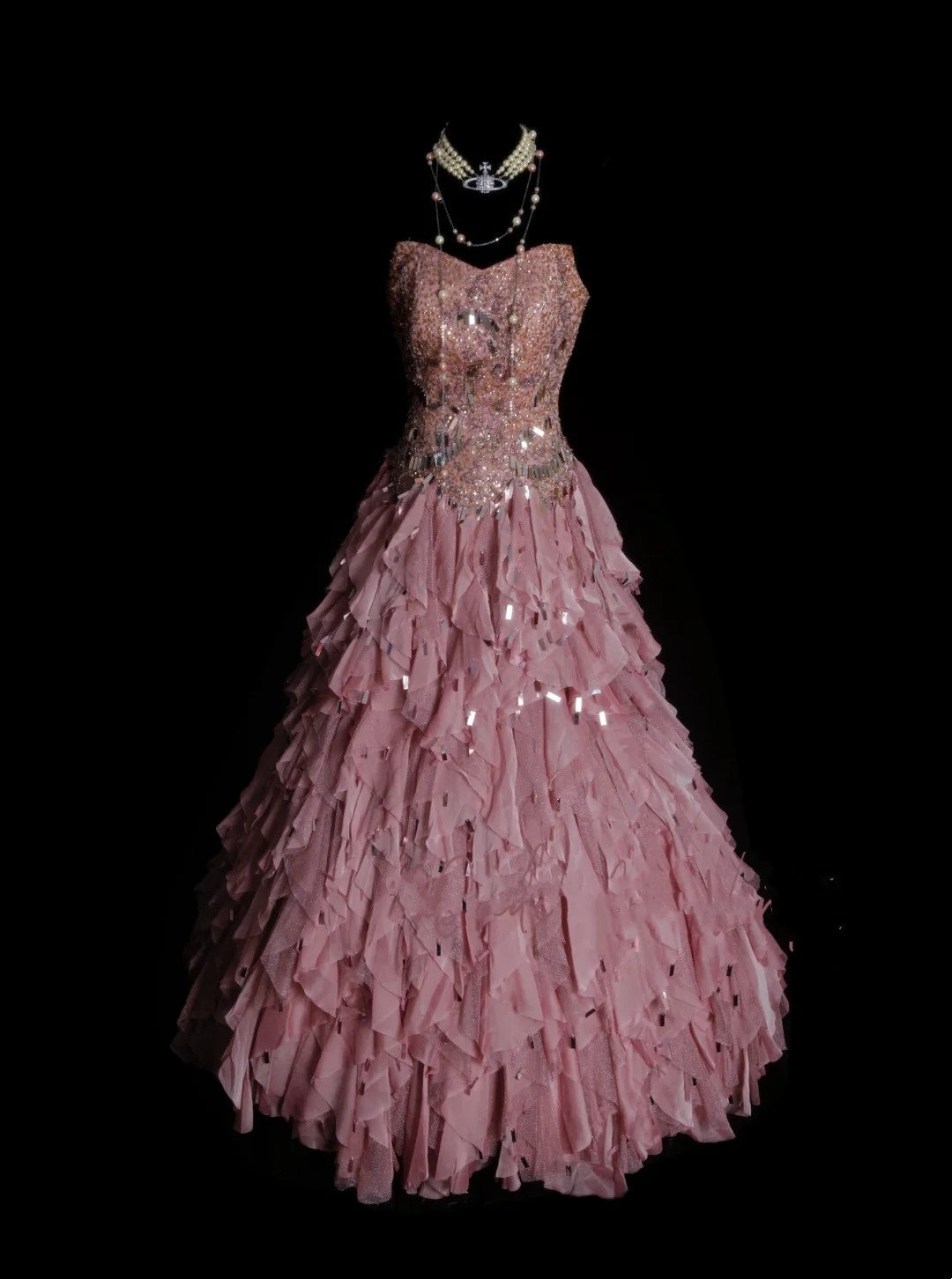 Vintage Ball Gown Sweetheart Sequined Pink Layered Tiered Sweet 16 Dresses Quinceanera Dress Long 15 Vestidos De Fiesta N1326