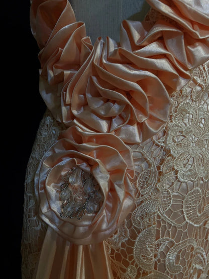 Beautiful Prom Dresses Mermaid V Neck Lace Pink With 3D Flowers Sleeveless Long Formal Evening Outfits N3648