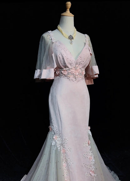 Vintage Prom Dresses 90s Mermaid Sweetheart Pink Satin With Appliqued Beading Long Evening Outfits N3193
