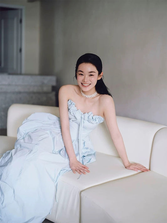 Modest A line Sweetheart Light Blue Satin Birthday Elegant Outfit Formal Prom Dresses N4103