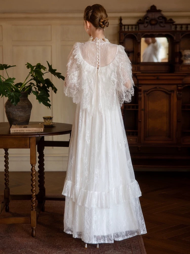 Princess Wedding Dresses A line High Neck White With Sleeves Long Summer Garden Wedding Dress N4104