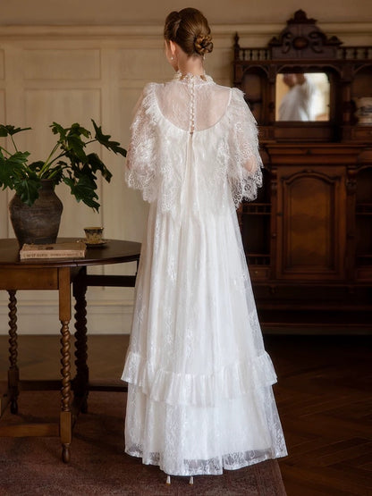 Princess Wedding Dresses A line High Neck White With Sleeves Long Summer Garden Wedding Dress N4104