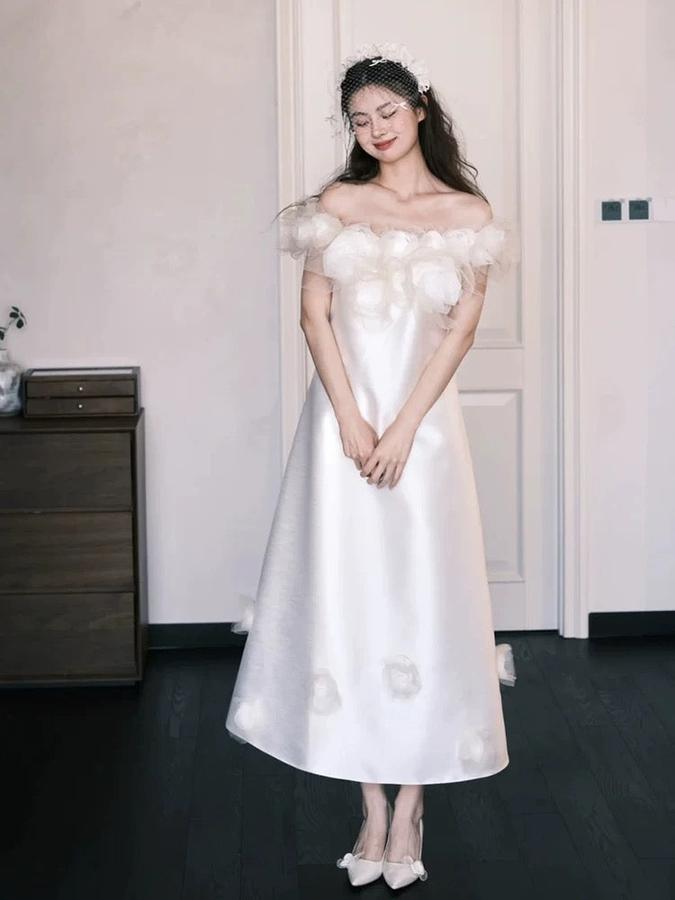 Princess Wedding Dresses Ball Gown Off The Shoulder White Ankle Length Summer Garden Wedding Dress N4109