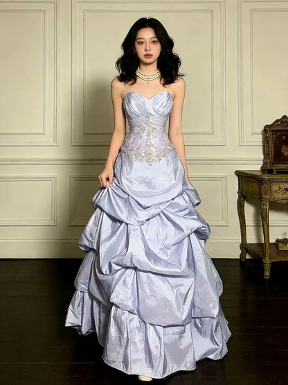 Modest Ball Gowns Sweetheart Lilac Satin Birthday Elegant Outfit Formal Prom Dresses N4088