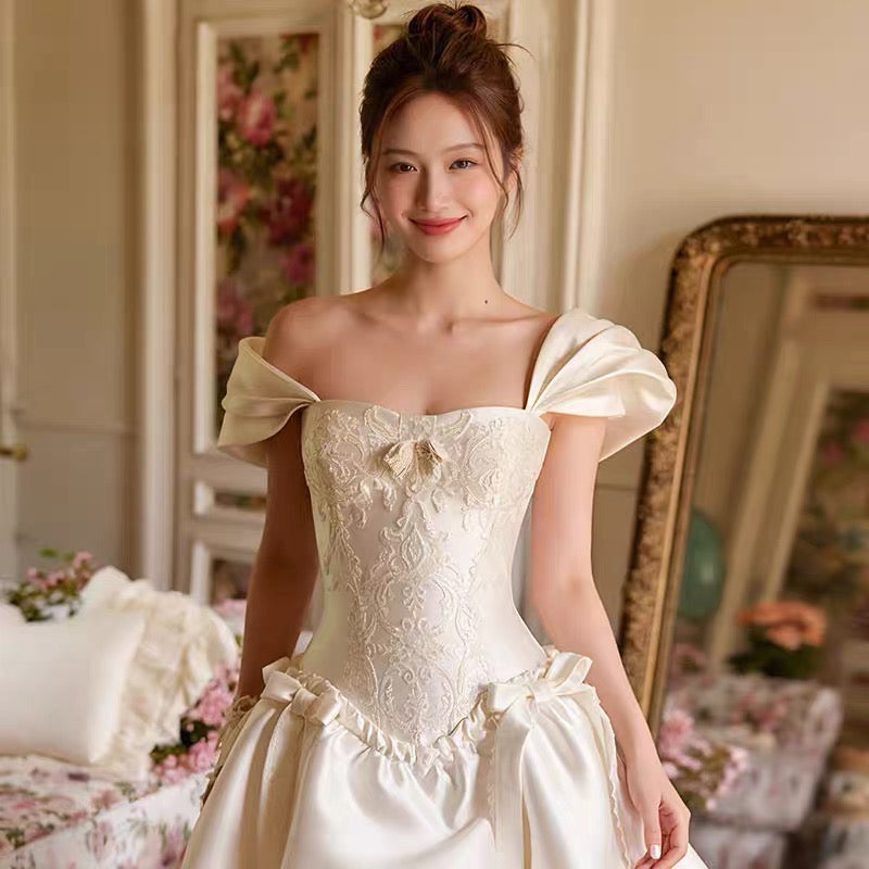 Princess Wedding Dresses Ball Gown Square Neck With Sleeves Short Mini Summer Garden Wedding Dress N4101