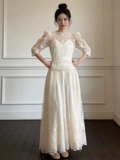 Simple Wedding Dresses A Line Scoop White Lace Summer Garden Long Wedding Dress N4128