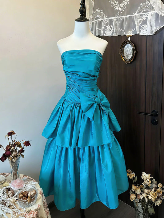 Ball Gown Strapless Blue Satin Birthday With Beaded Elegant Outfit Formal Prom Dresses N4129