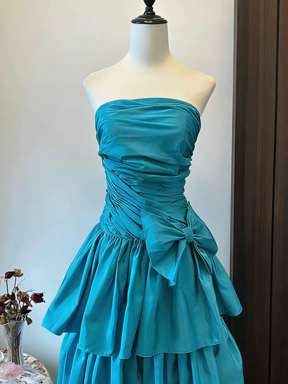 Ball Gown Strapless Blue Satin Birthday With Beaded Elegant Outfit Formal Prom Dresses N4129