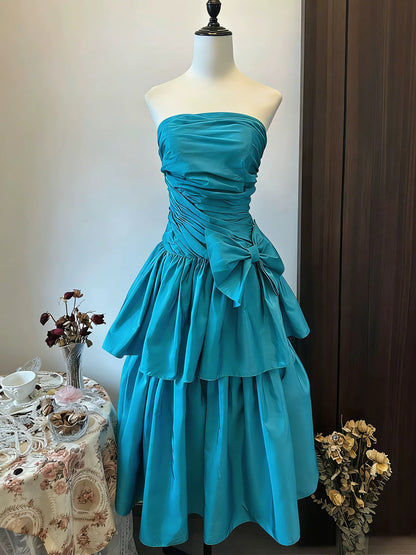 Ball Gown Strapless Blue Satin Birthday With Beaded Elegant Outfit Formal Prom Dresses N4129