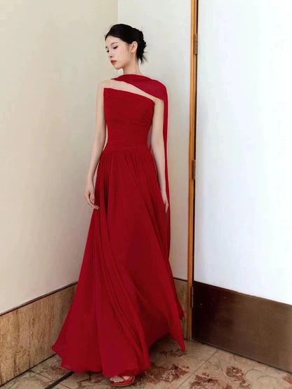 Charming A line Strapless Burgundy With Scarf Summer 19th Birthday Elegant Outfit Wedding Guest Dresses N4133