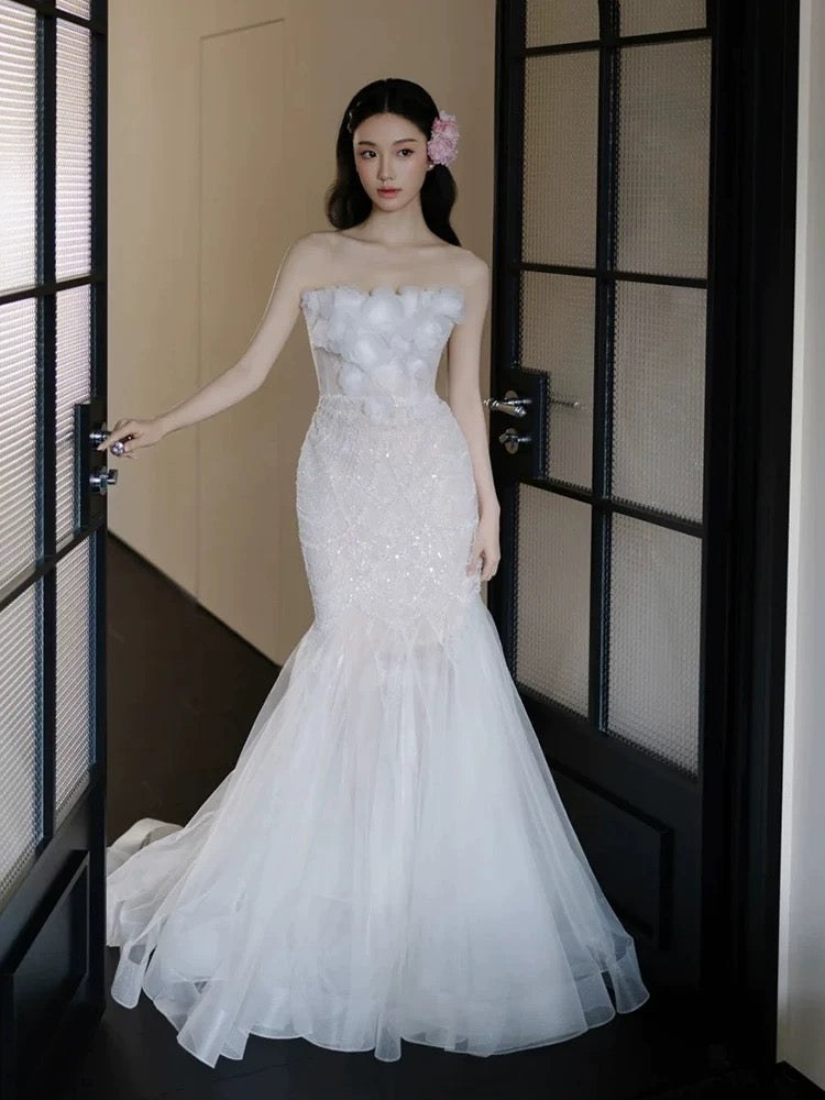 Vintage Wedding Dresses Mermaid Sweetheart Tulle Long Summer Garden Wedding Dress N4135