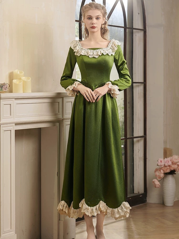 Charming A line Square Neck Green With Sleeves Summer 19th Birthday Elegant Outfit Wedding Guest Dresses N4137