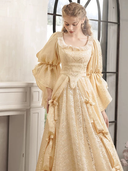 French Style Wedding Dresses A line Square Long Sleeves Lace Summer Wedding Dress N4263