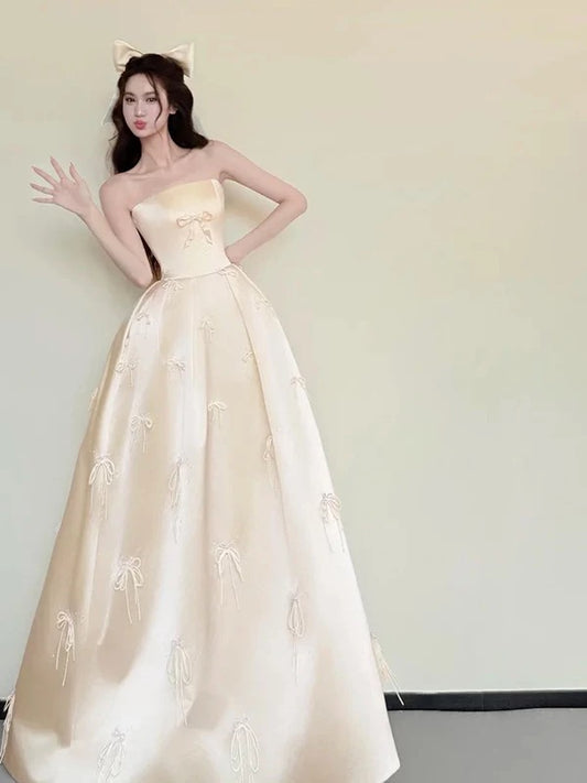 Princess Prom Dresses Ball Gowns Strapless WIth Bow-knot Evening Long Formal Dress N4263