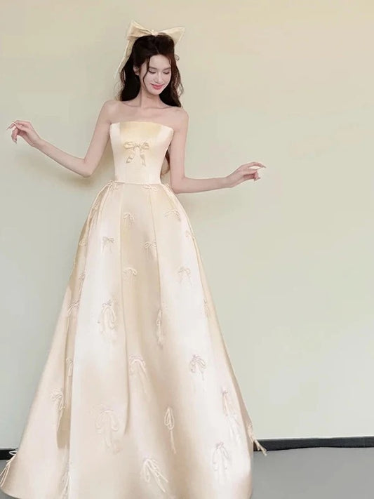 Princess Prom Dresses Ball Gowns Strapless WIth Bow-knot Evening Long Formal Dress N4263
