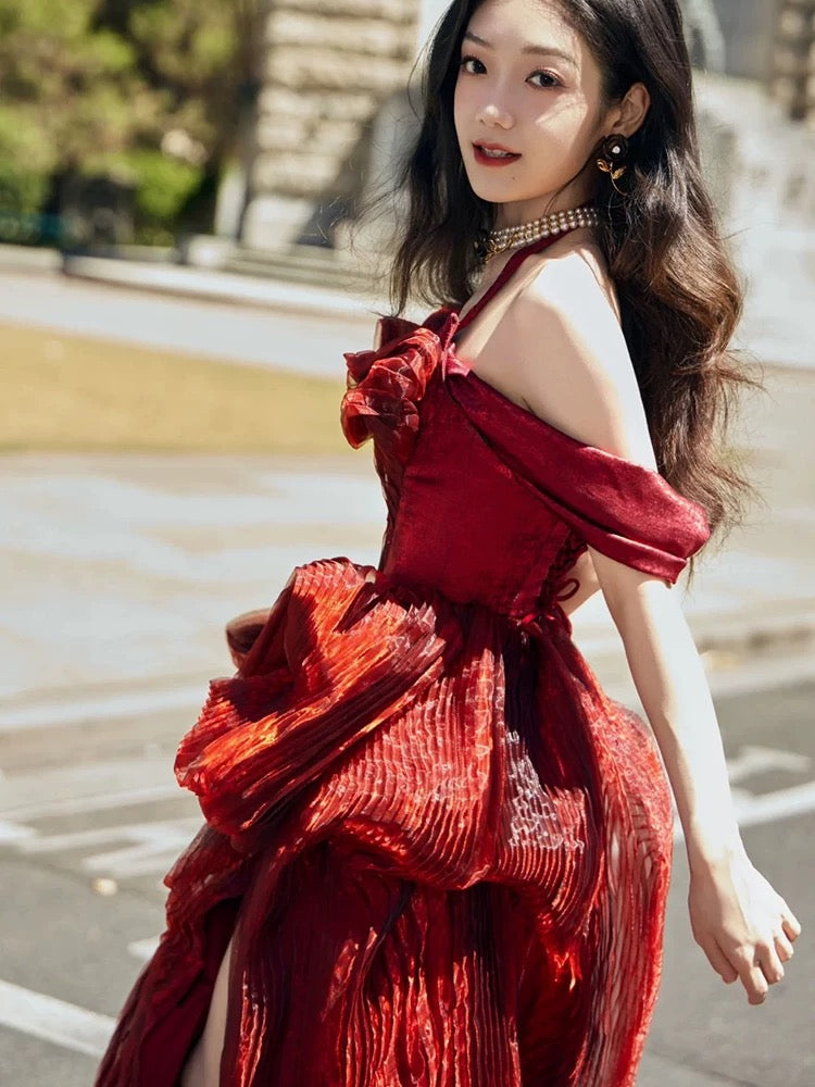 Sexy Ball Gowns Halter Burgundy Sequin Sleeveless With Slit Long Prom Dresses For Women N4264