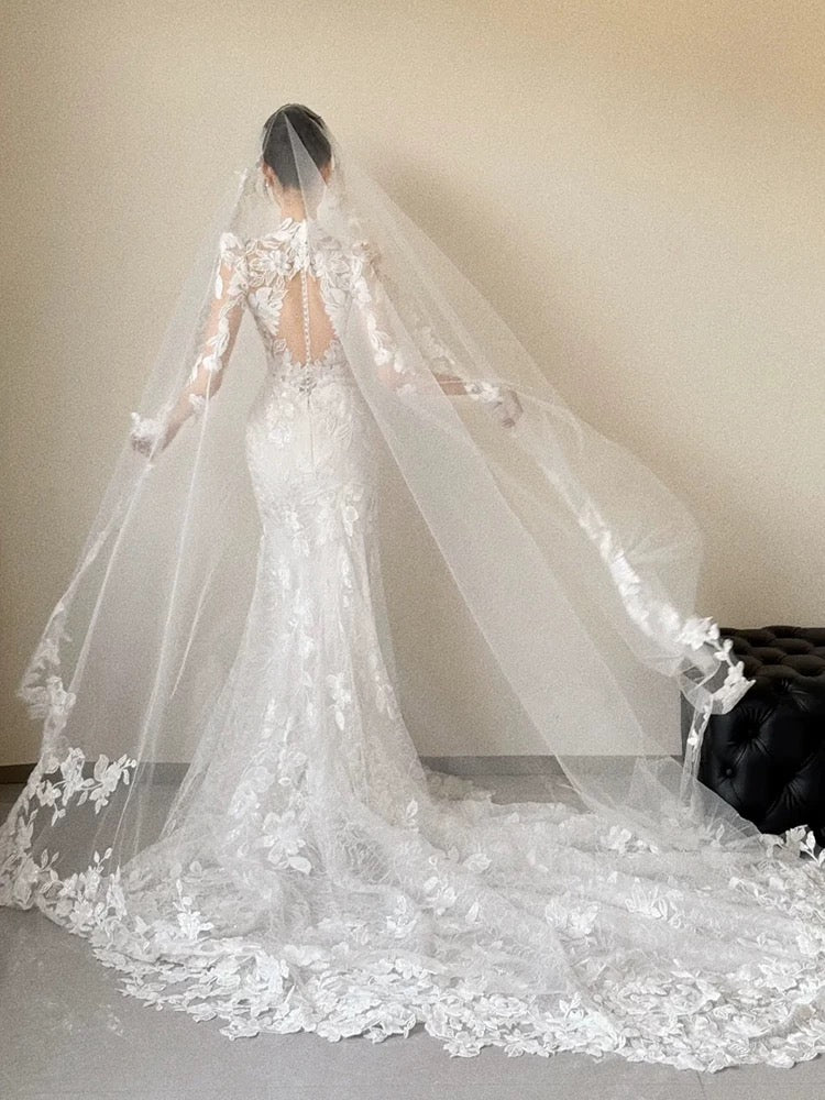 Romantic Wedding Dresses Mermaid V Neck Long Sleeves Lace Summer Wedding Dress N4265