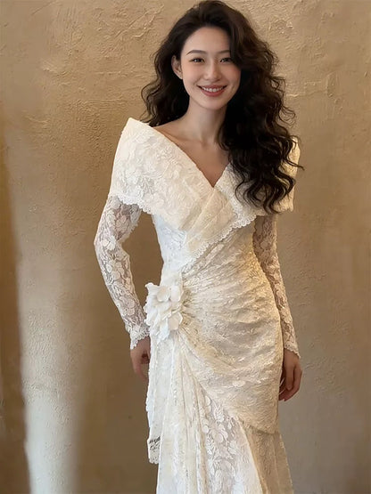 Romantic Wedding Dresses Off The Shoulder White Lace Mermaid Summer Wedding Dress N4272