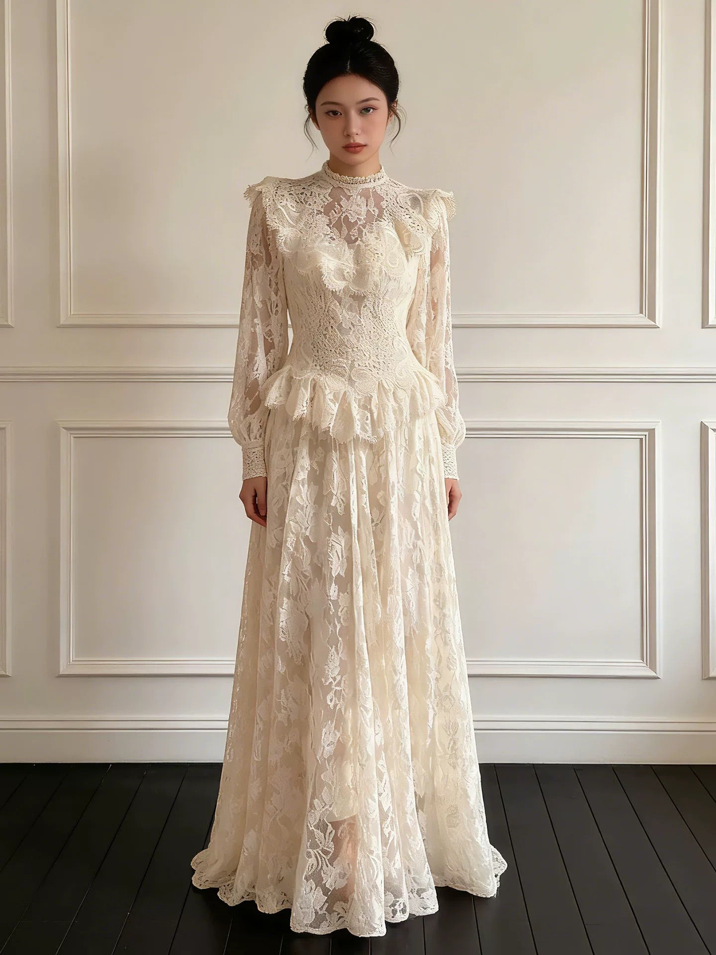 Timeless Wedding Dresses A line High Neck Long Sleeves Lace Summer Wedding Dress N4274