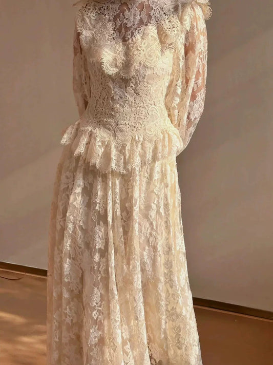 Timeless Wedding Dresses A line High Neck Long Sleeves Lace Summer Wedding Dress N4274