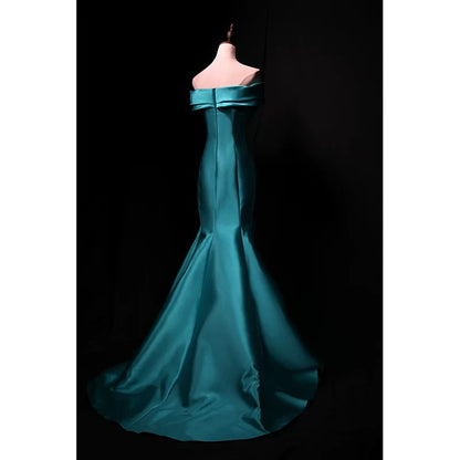 Modest Mermaid Off The Shoulder Blue Satin 18th Birthday Elegant Outfit Formal Long Prom Dresses N4141