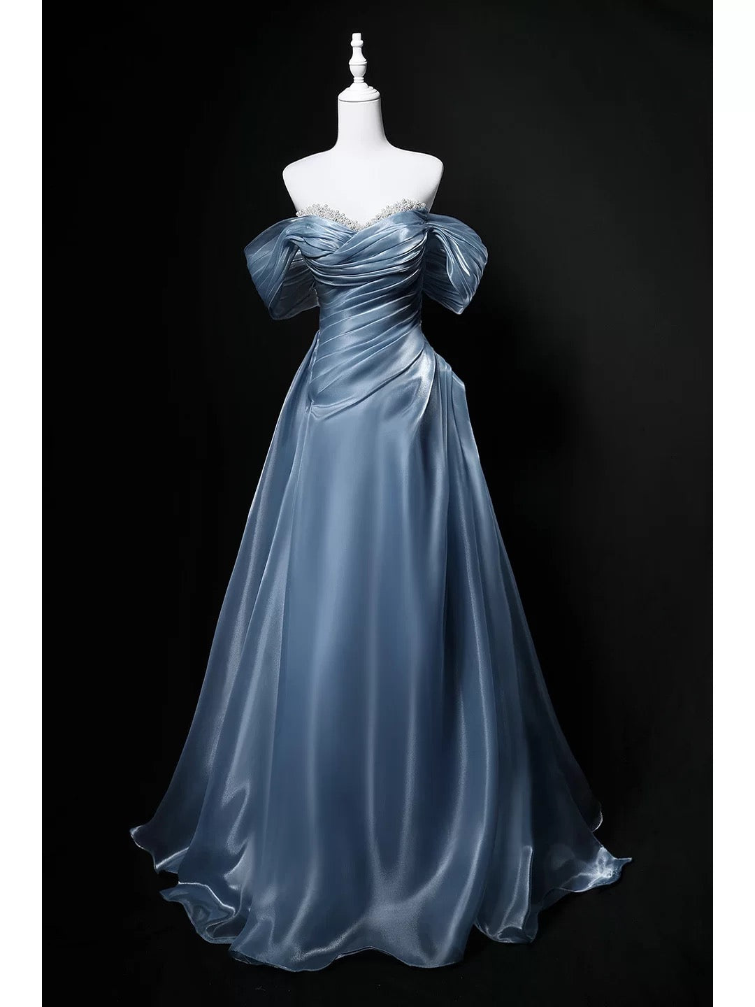 Modest Ball Gowns Off The Shoulder Blue Short Sleeves Birthday Elegant Outfit Formal Long Prom Dresses N4142