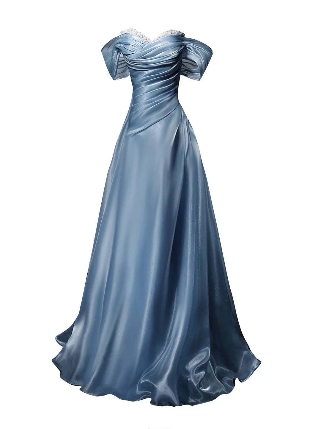 Modest Ball Gowns Off The Shoulder Blue Short Sleeves Birthday Elegant Outfit Formal Long Prom Dresses N4142