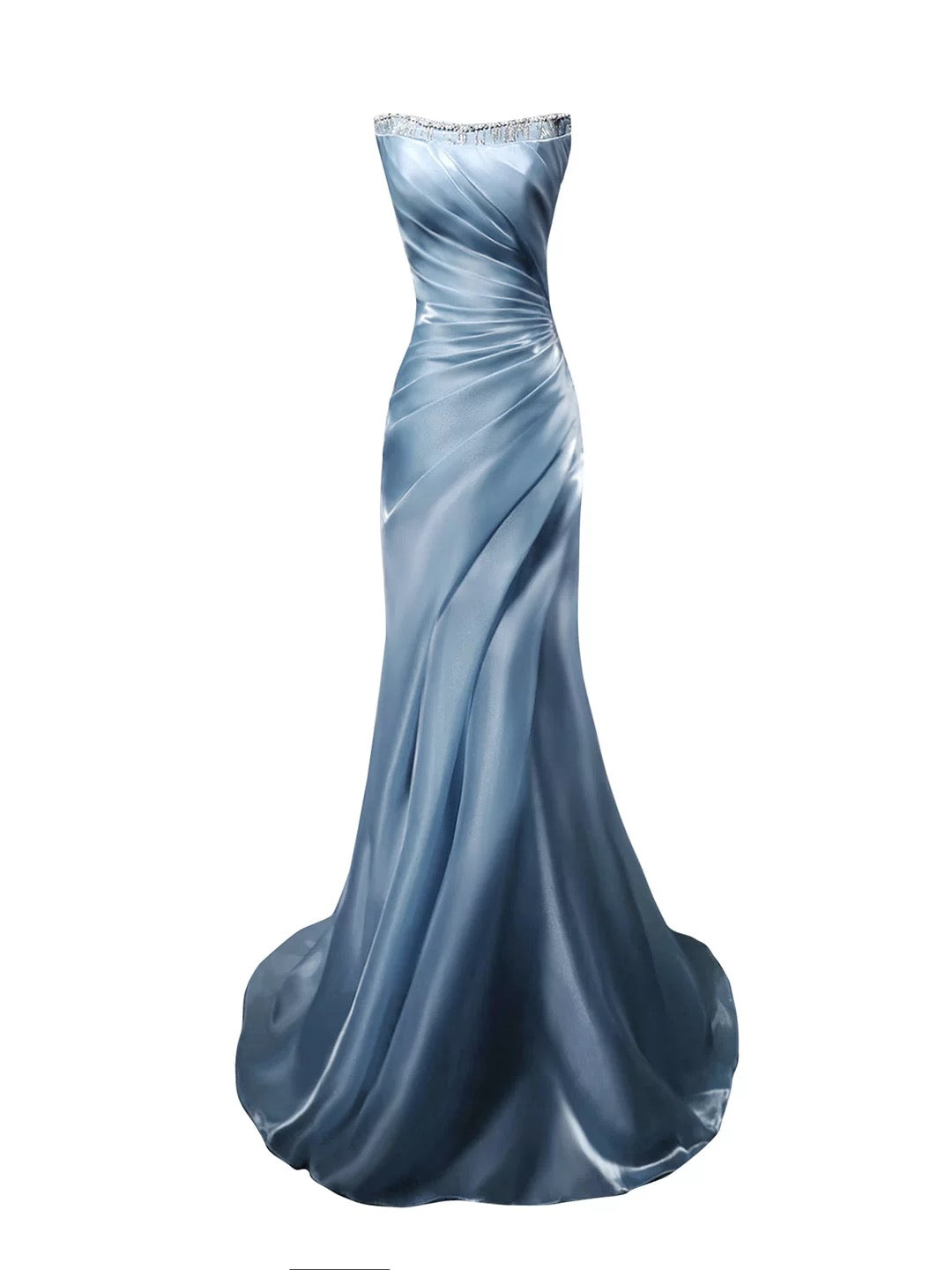 Modest Mermaid Strapless Blue Sleeveless Birthday Elegant Outfit Formal Long Prom Dresses N4143