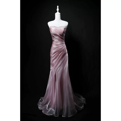 Modest Mermaid Strapless Blue Sleeveless Birthday Elegant Outfit Formal Long Prom Dresses N4143