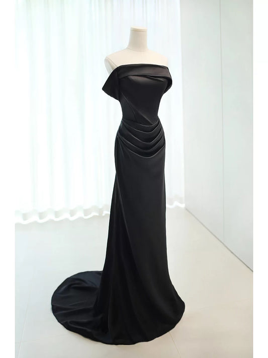 Charming Mermaid Off The Shoulder Black With Sleeves Summer 19th Birthday Elegant Outfit Wedding Guest Dresses N4145