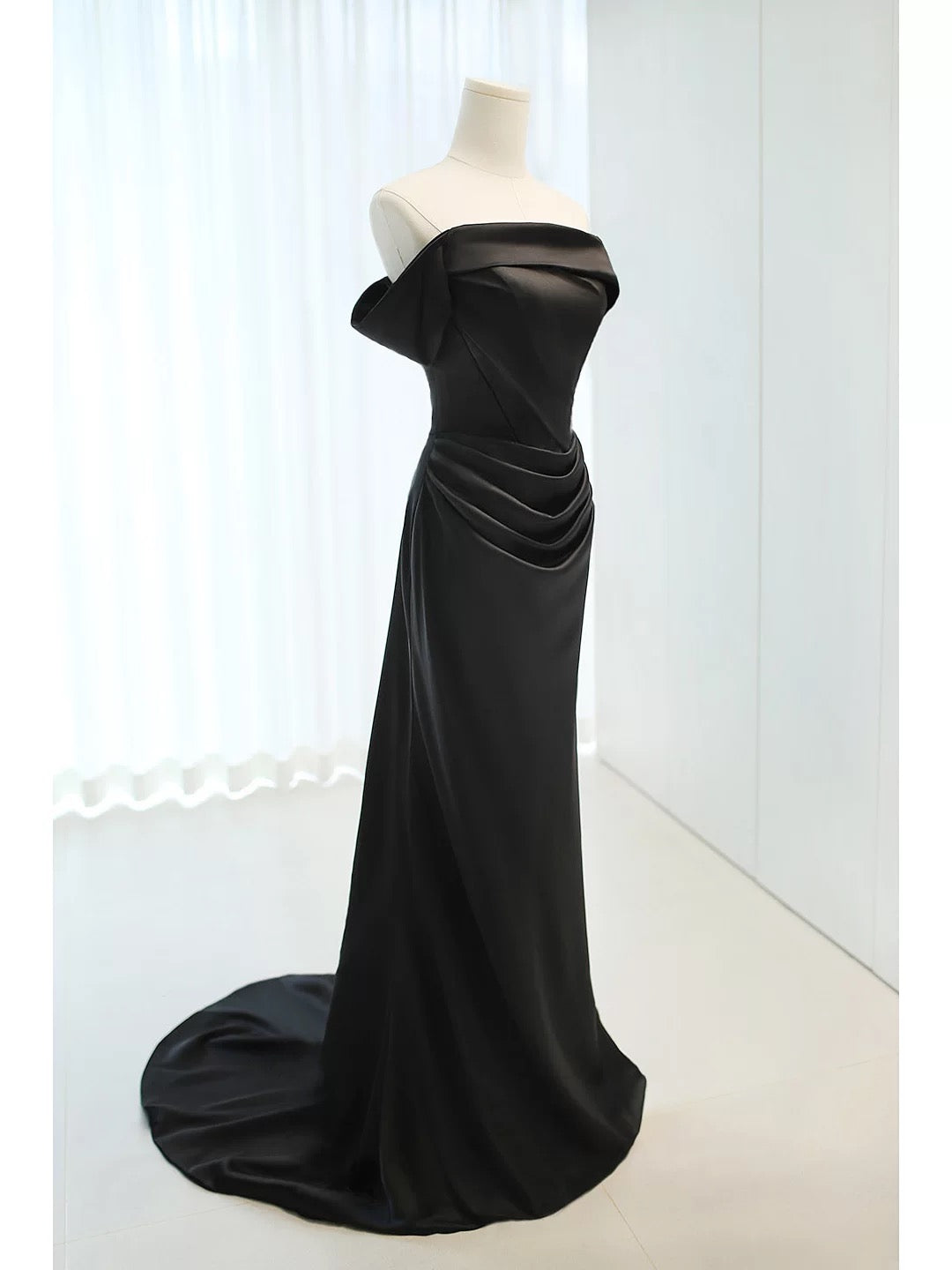 Charming Mermaid Off The Shoulder Black With Sleeves Summer 19th Birthday Elegant Outfit Wedding Guest Dresses N4145