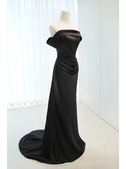 Charming Mermaid Off The Shoulder Black With Sleeves Summer 19th Birthday Elegant Outfit Wedding Guest Dresses N4145