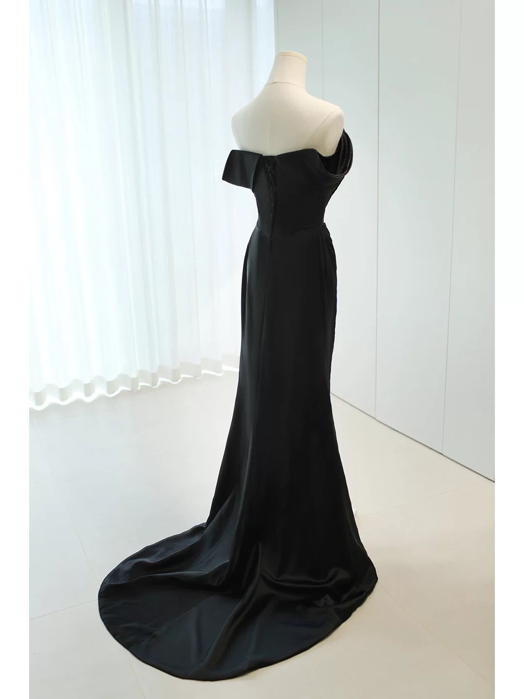 Charming Mermaid Off The Shoulder Black With Sleeves Summer 19th Birthday Elegant Outfit Wedding Guest Dresses N4145