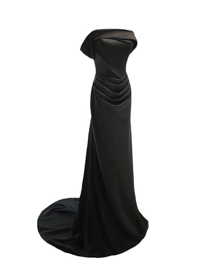 Charming Mermaid Off The Shoulder Black With Sleeves Summer 19th Birthday Elegant Outfit Wedding Guest Dresses N4145