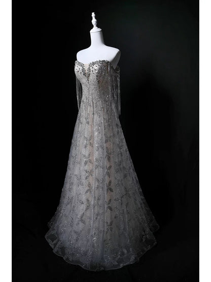 Sparkly Ball Gown Strapless Sequin Gray Birthday With Beaded Elegant Outfit Formal Prom Dresses N4145