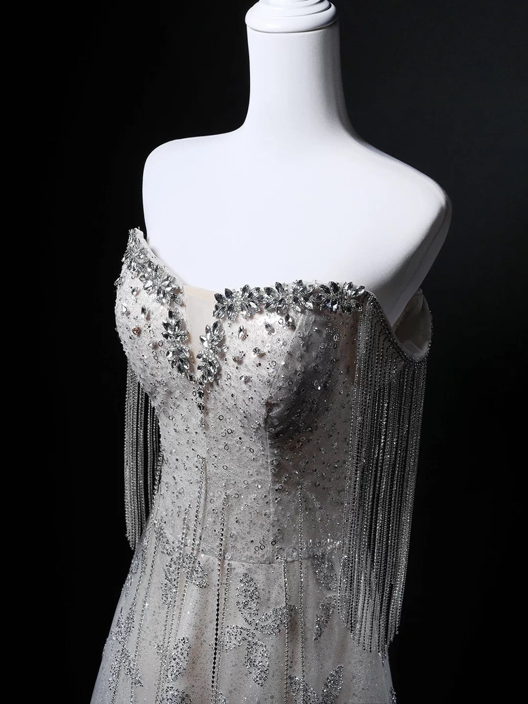Sparkly Ball Gown Strapless Sequin Gray Birthday With Beaded Elegant Outfit Formal Prom Dresses N4145