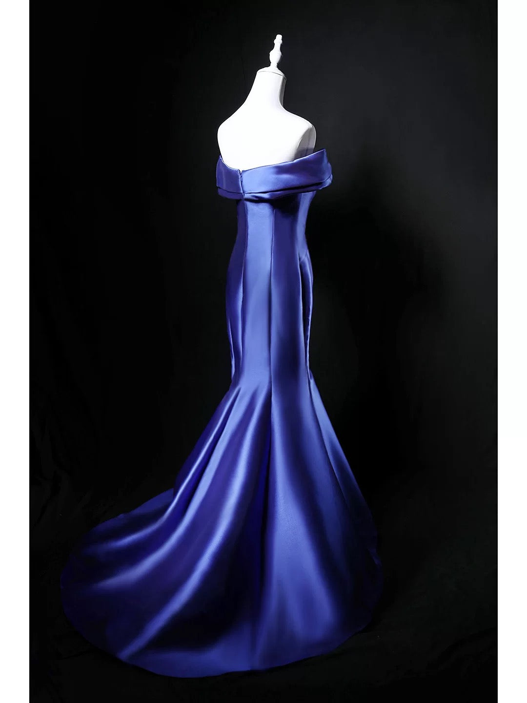 Modest Mermaid Off The Shoulder Royal Blue Satin 18th Birthday Elegant Outfit Formal Long Prom Dresses N4147