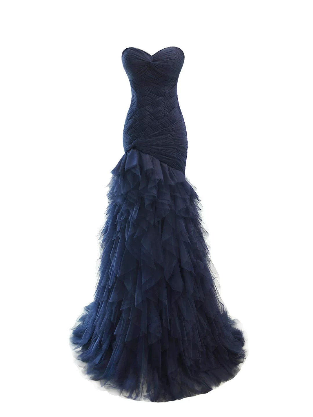 Elegant Mermaid Sweetheart Navy Blue Tulle 18th Birthday Elegant Outfit Formal Long Prom Dresses N4149