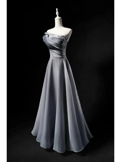 Elegant A line Strapless Gray 18th Birthday Elegant Outfit Formal Long Prom Dresses N4151