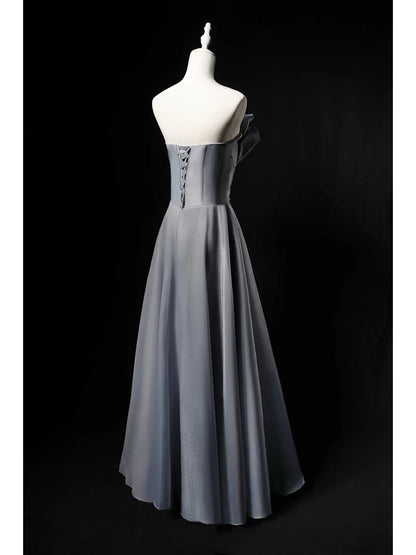 Elegant A line Strapless Gray 18th Birthday Elegant Outfit Formal Long Prom Dresses N4151