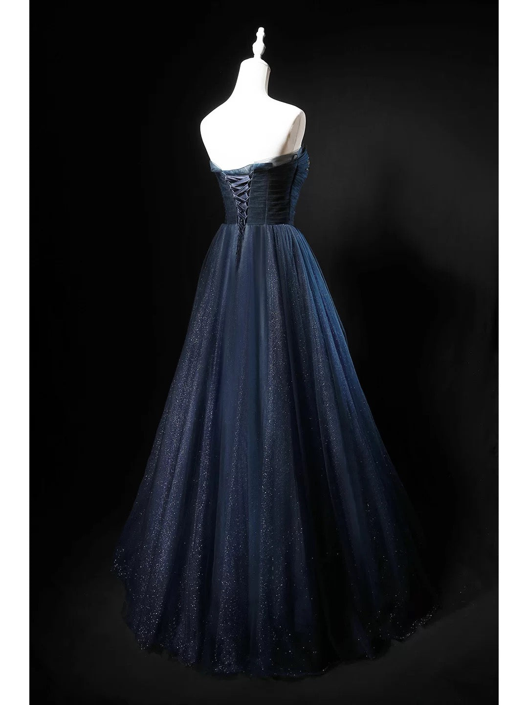 Modest Ball Gown Strapless Navy Blue Tulle 18th Birthday Elegant Outfit Formal Long Prom Dresses N4152