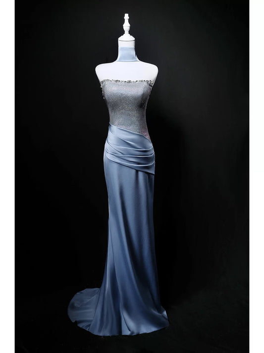 Elegant Mermaid Strapless Blue 18th Birthday Elegant Outfit Formal Long Prom Dresses N4155