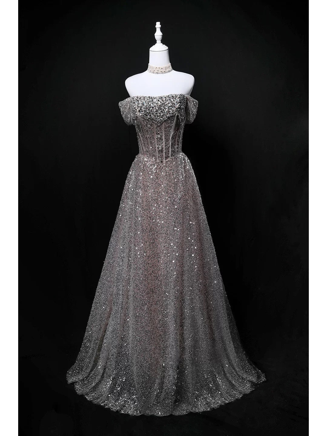 Sparkly Ball Gown Off The Shoulder Sequin Birthday With Beaded Elegant Outfit Formal Prom Dresses N4156