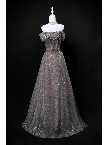 Sparkly Ball Gown Off The Shoulder Sequin Birthday With Beaded Elegant Outfit Formal Prom Dresses N4156