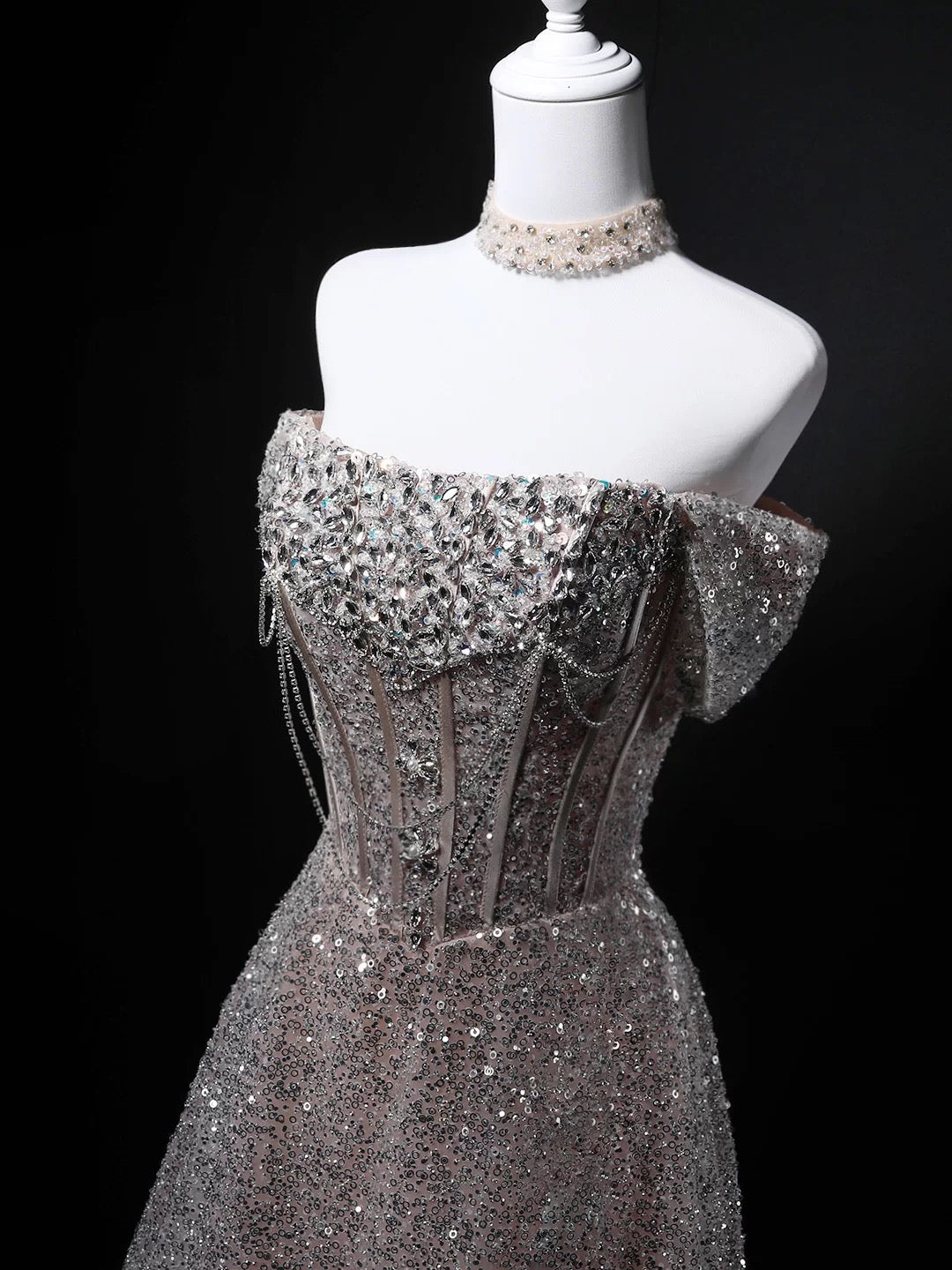 Sparkly Ball Gown Off The Shoulder Sequin Birthday With Beaded Elegant Outfit Formal Prom Dresses N4156