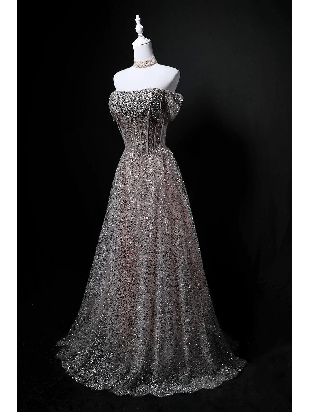 Sparkly Ball Gown Off The Shoulder Sequin Birthday With Beaded Elegant Outfit Formal Prom Dresses N4156